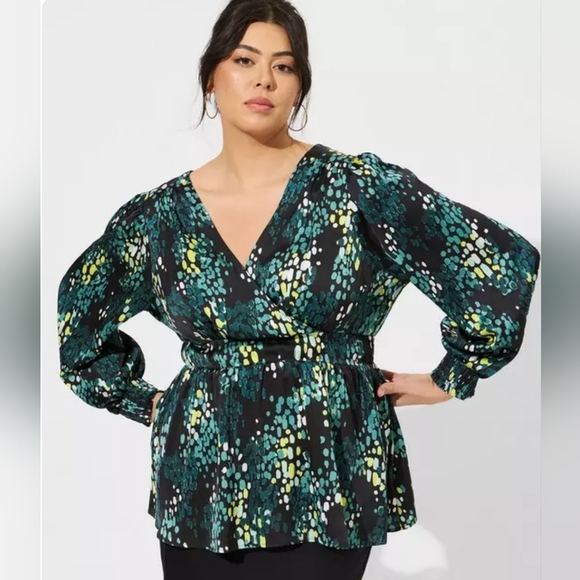 Torrid Polka Dot Print Satin V-neck Empire Waist Open Back Tie Top - Picture 1 of 6